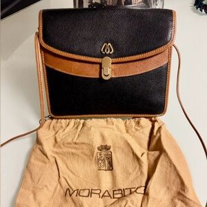 Authentic Vintage Morabito Paris Leather Crossbody Bag, Black/Tan